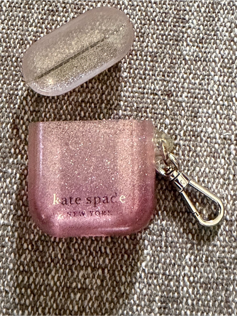 kate spade glitter pink-purple AirPods case with silver clip